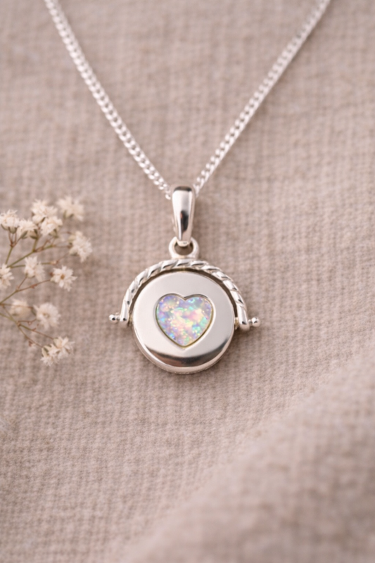 Sterling Silver Spinning Heart Fob Keepsake Pendant