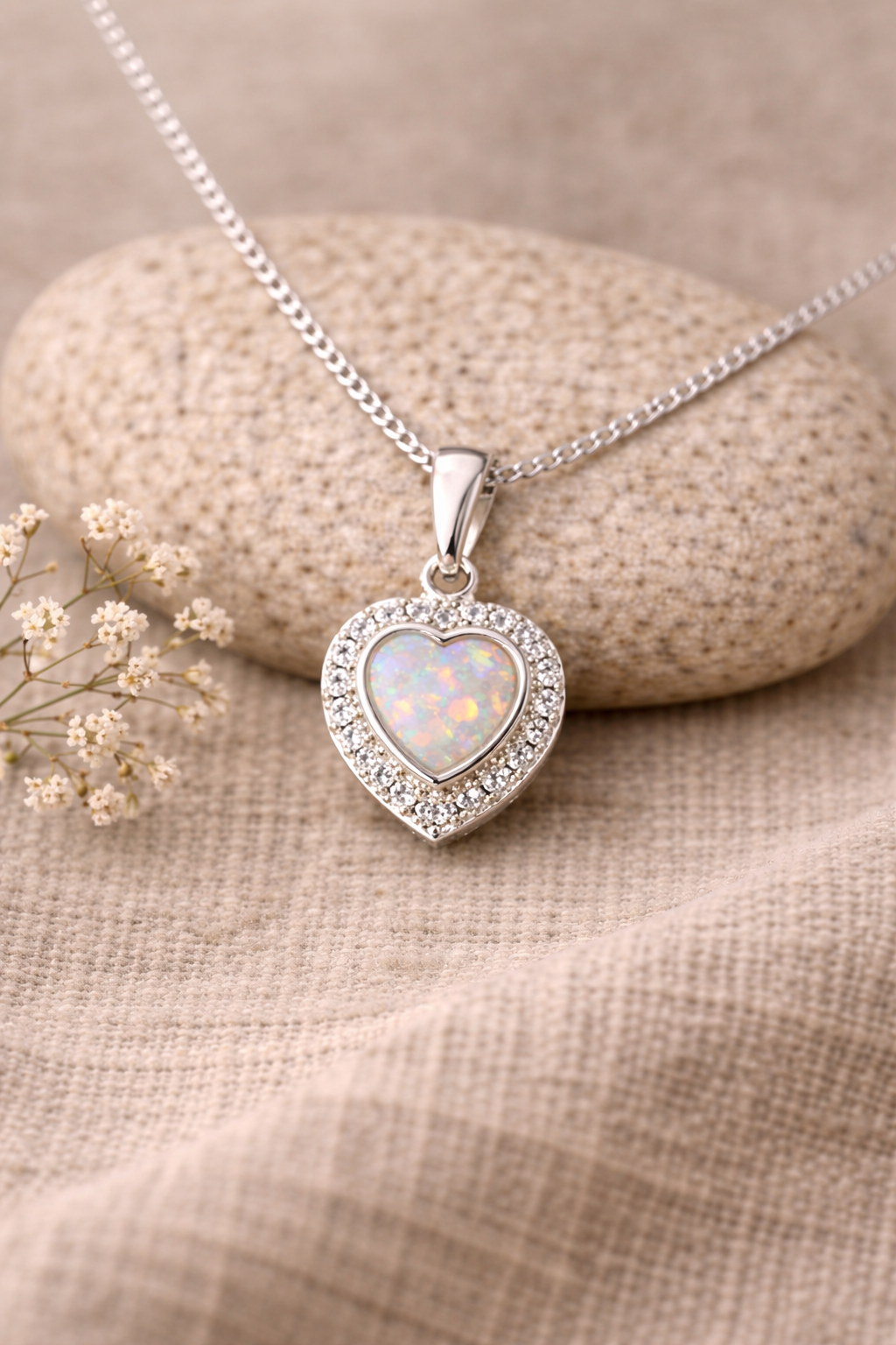 Sterling Silver Heart Keepsake Pendant with CZ Detail