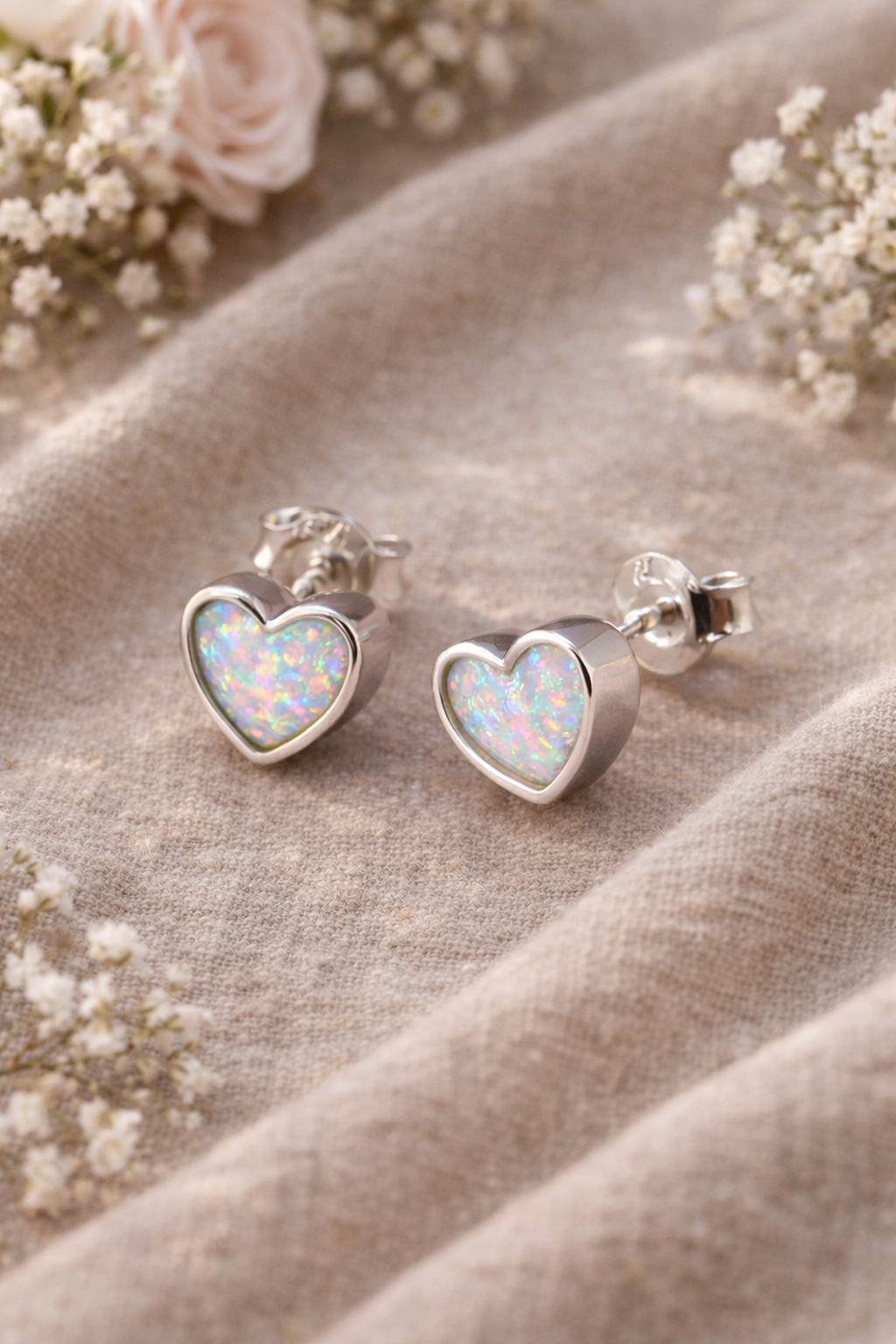 Sterling Silver Heart Keepsake Stud Earrings