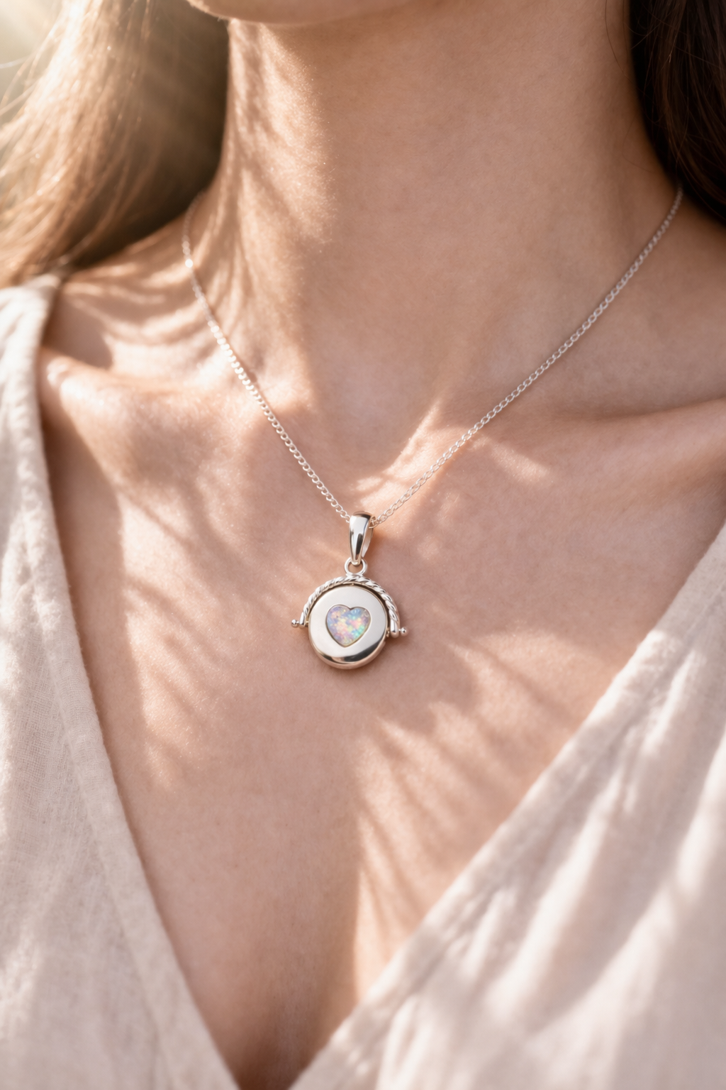 Sterling Silver Spinning Heart Fob Keepsake Pendant
